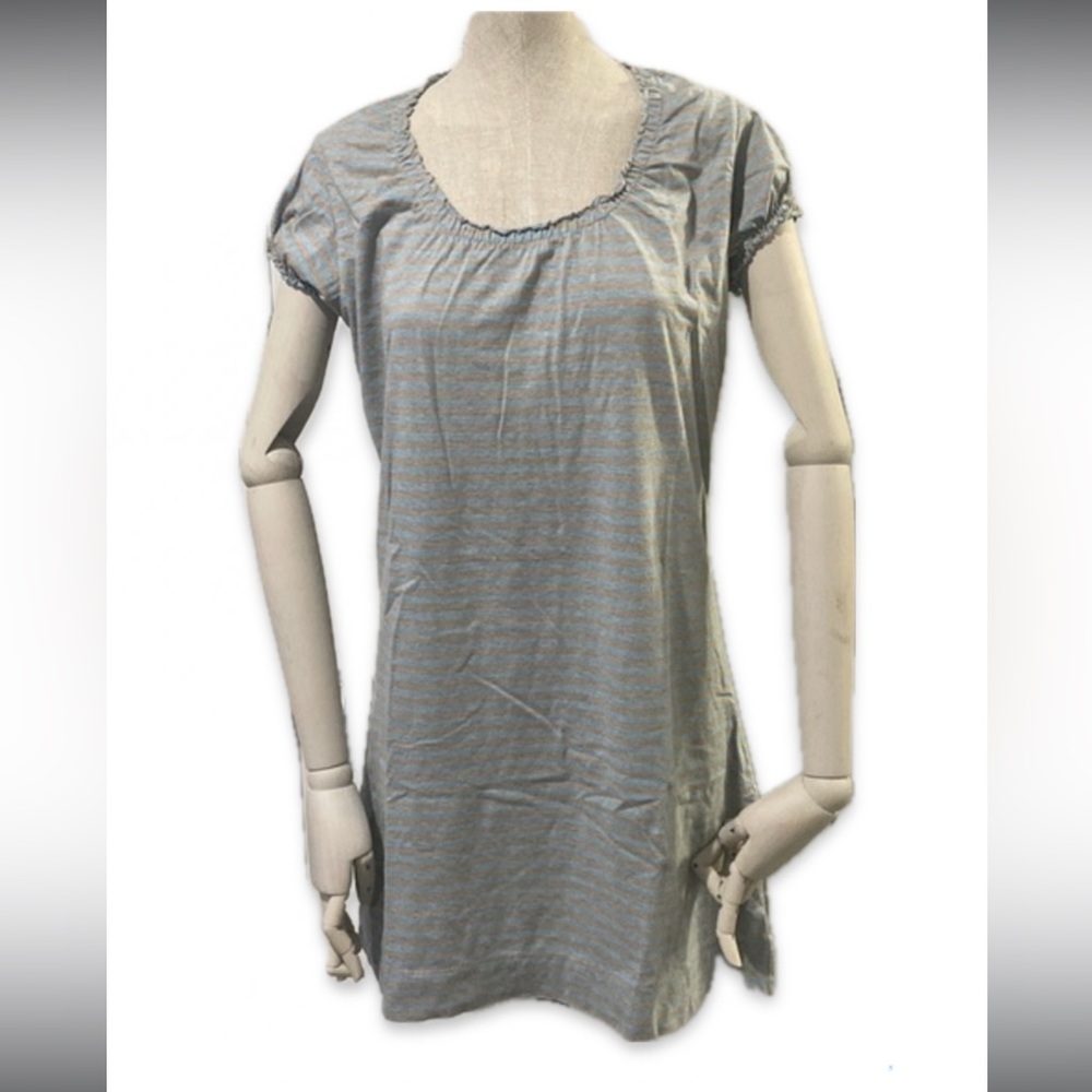 Tyler Boe Shirt Dress Medium Jersey Striped Short Sleeve Grey Blue Cotton Tunic